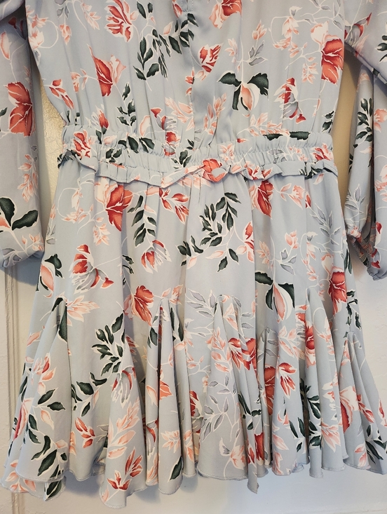 Light Blue Floral Long Sleeve Tie-Waist Dress Size Large Like-new - Picture 12 of 13